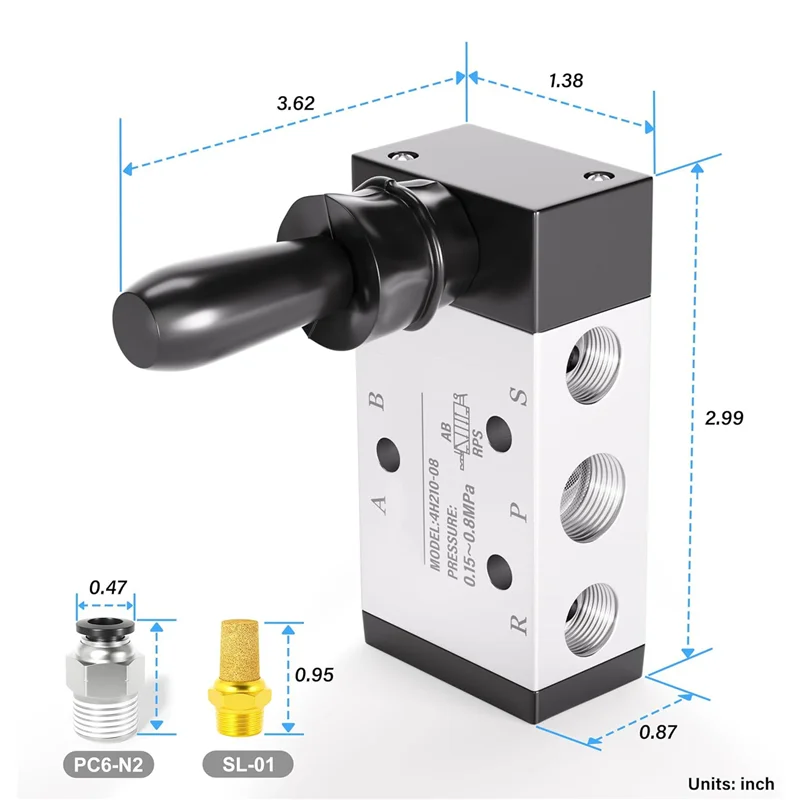 1/4 Polegada npt 5 vias 3 posição de ar mão alavanca operado válvula solenóide pneumática controle manual push-pull 4h210-08