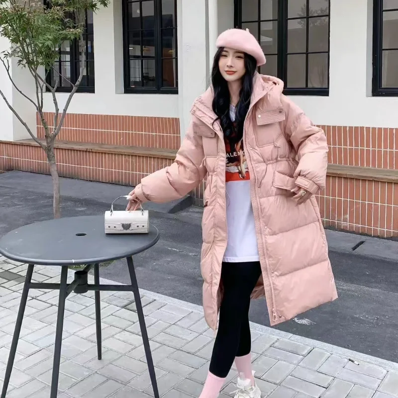 Winter Warm Coat Waisted Thin Long Down Jacket Hooded Parka Korean Winter Fashion Thickened 90 Duck Down Women\'s Coats