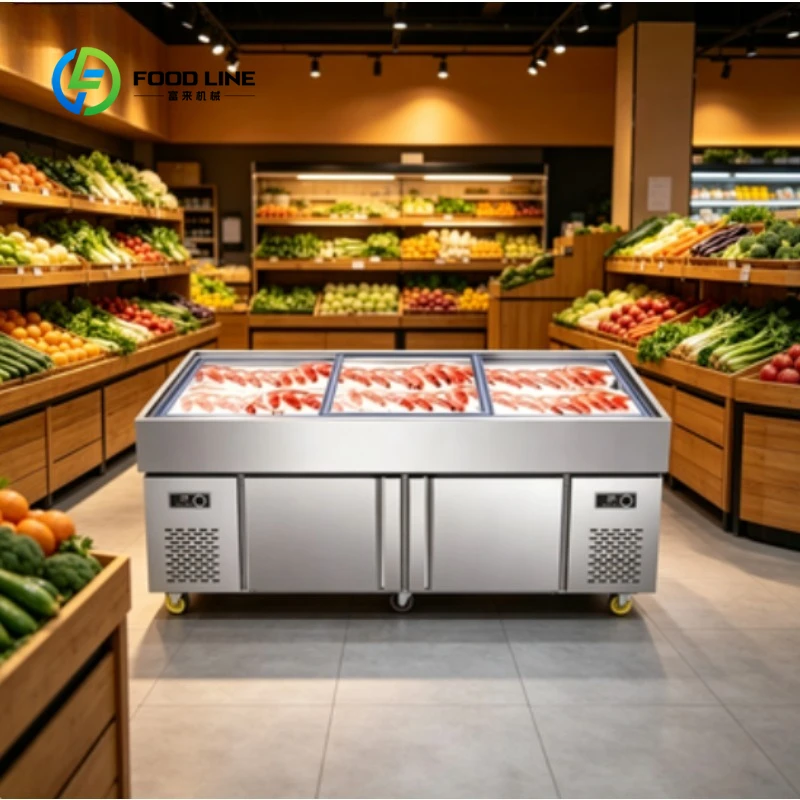 Supermarket Ice Fresh Table/fish Table Commercial Stainless Steel Seafood Fish Display Freezer Case Showcase Table Customized
