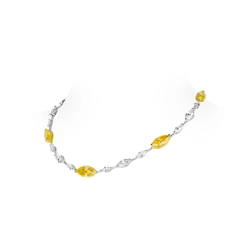 BELLUX Collarbone Chain 925 Silver Synthetic Zircon Orange Light Yellow White Full Diamond Marquise-cut Luxury Necklace