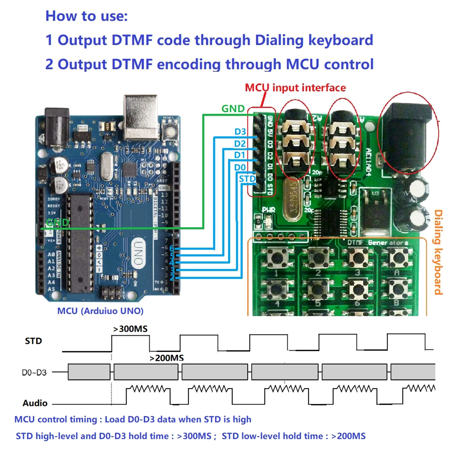 DTMF 모듈 5-24VDC 오디오 생성기 모듈 음성 듀얼 인코더 송신기 보드 키보드 MT8870/CE004/CE005/CE023/AD22B04용