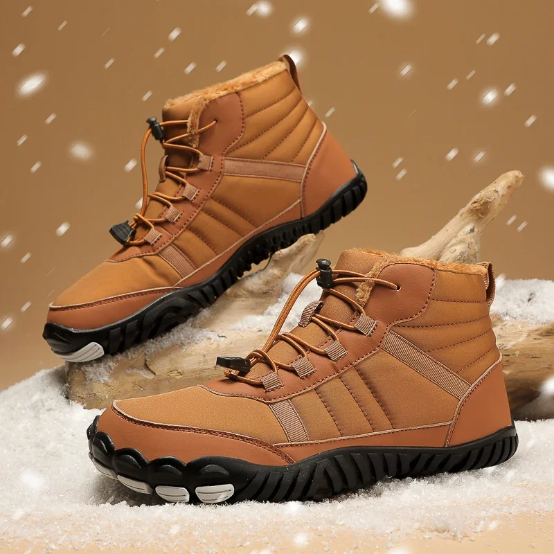 2024 New Waterproof Snow Boots Cold Resistant Cotton Shoes Couple High Top Outdoor Plush Sports Barefoot Winter Shoes