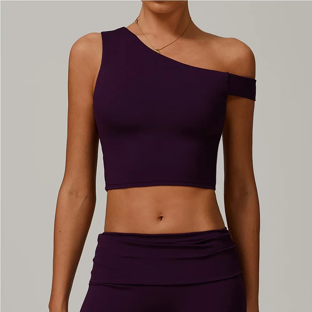 

Breathable Sports Bra Anti-Sweat Fitness Top Women Single Shoulder Yoga Bra Shockproof Top Push Up Sport Bra Gym Workout Tops