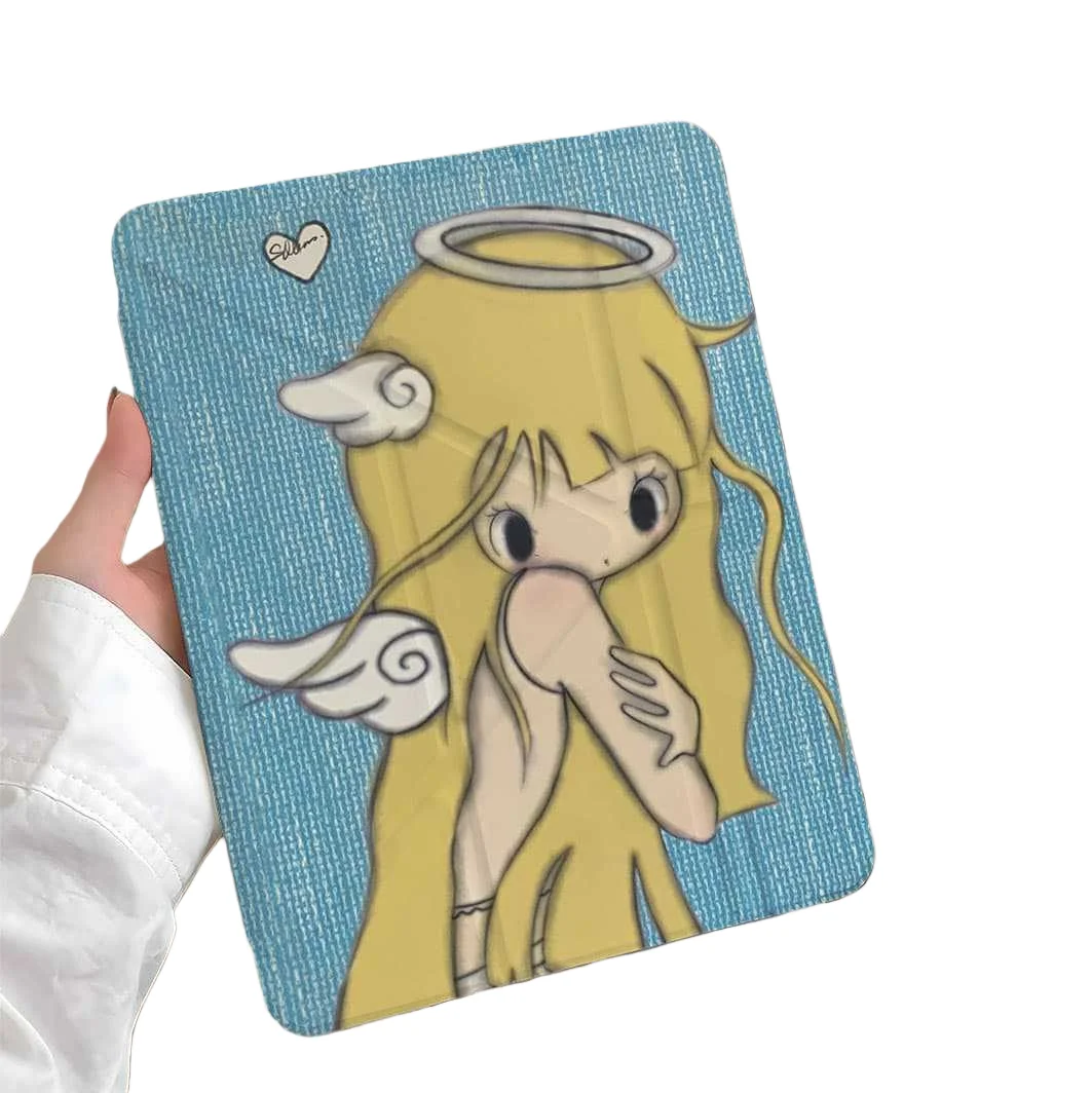 

Angel Girl Pen Slot Tablet Case For Mini7 6 iPad Pro 2024 2022 2021 2020 2019 2018 2017 11 10 9 8 7 6 5 Air7 6 5 4 3 2 1 Cover