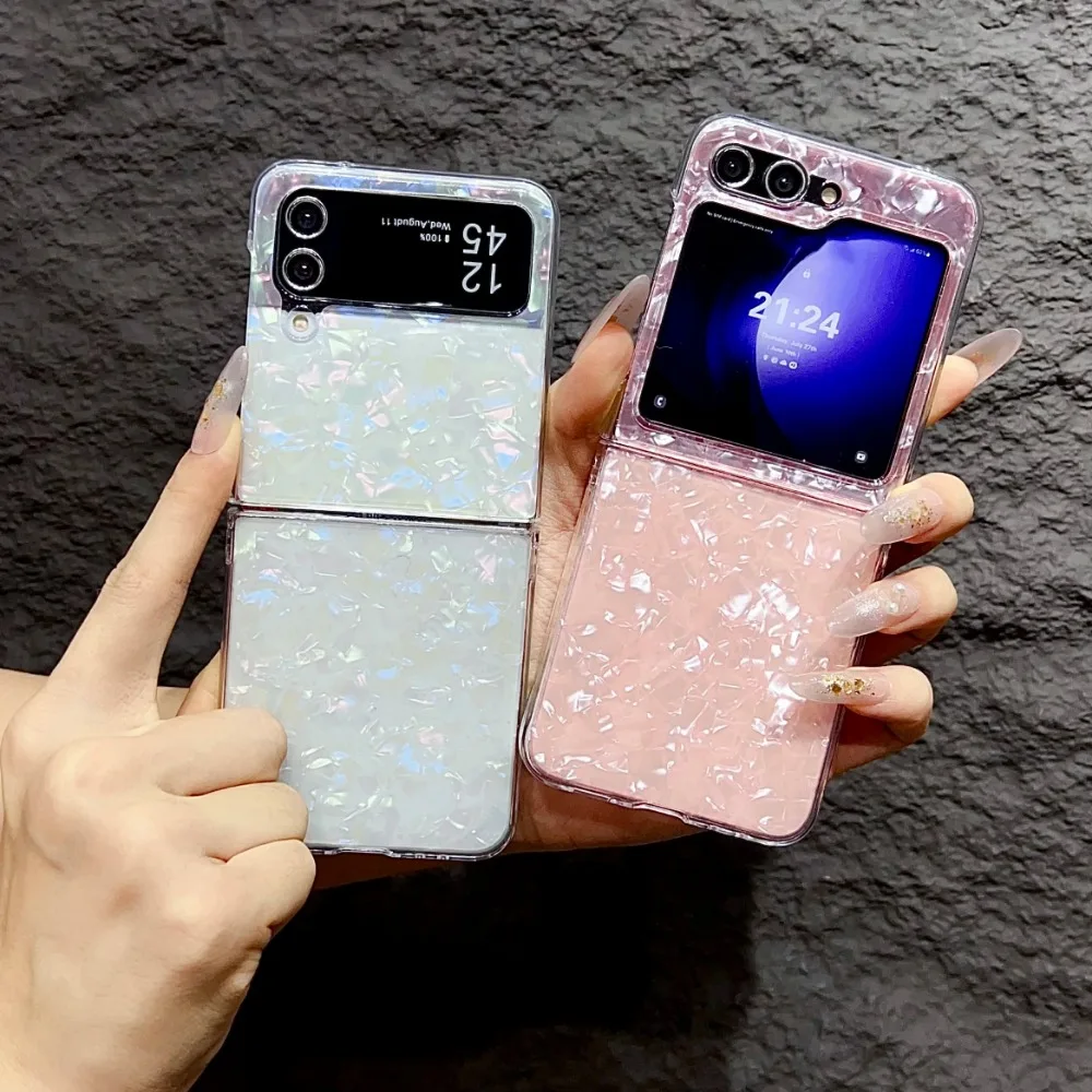 Luxury High Quality Glitter Dream Shell Phone Case for Samsung Galaxy Z Flip 7 6 5 4 3 Hard PC Shockproof Protection Back Cover