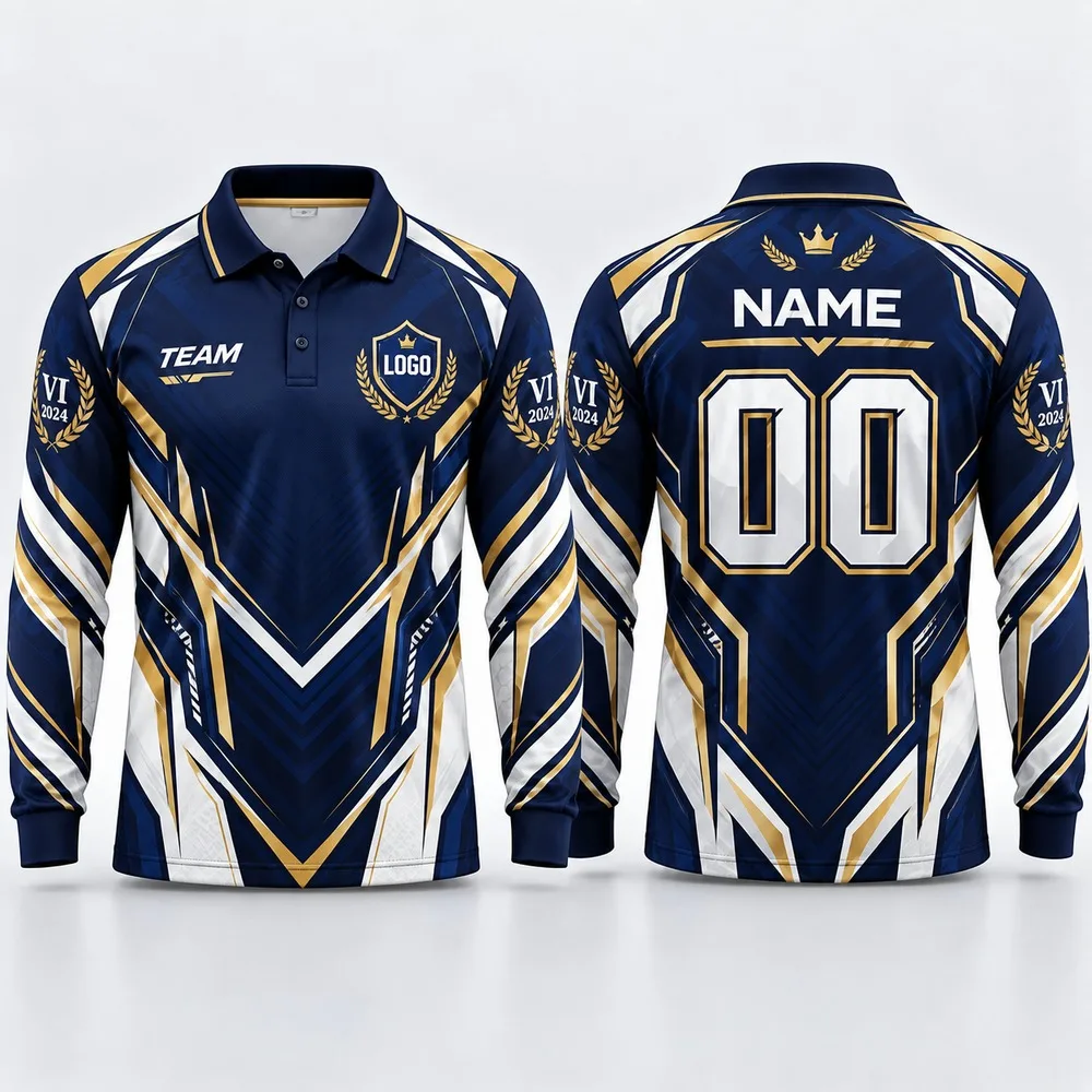 DIY Custom Association Club Long Sleeve Polo Shirt for Men Name Number Logo Print Polyester Personalized Team Uniform Casual