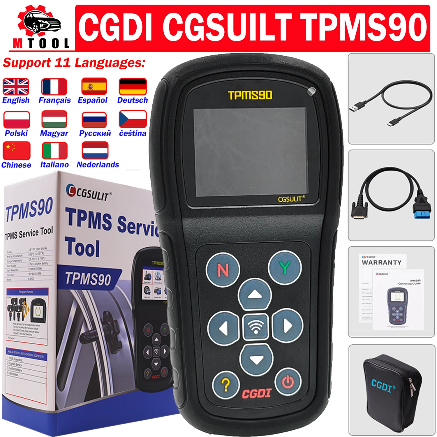 

CGDI CGSULIT TPMS90 Unversal TPMS Programmer Tool 315MHz 433MHz Car Tire Pressure Detector Diagnose Activate Relearn PK i-TPMS