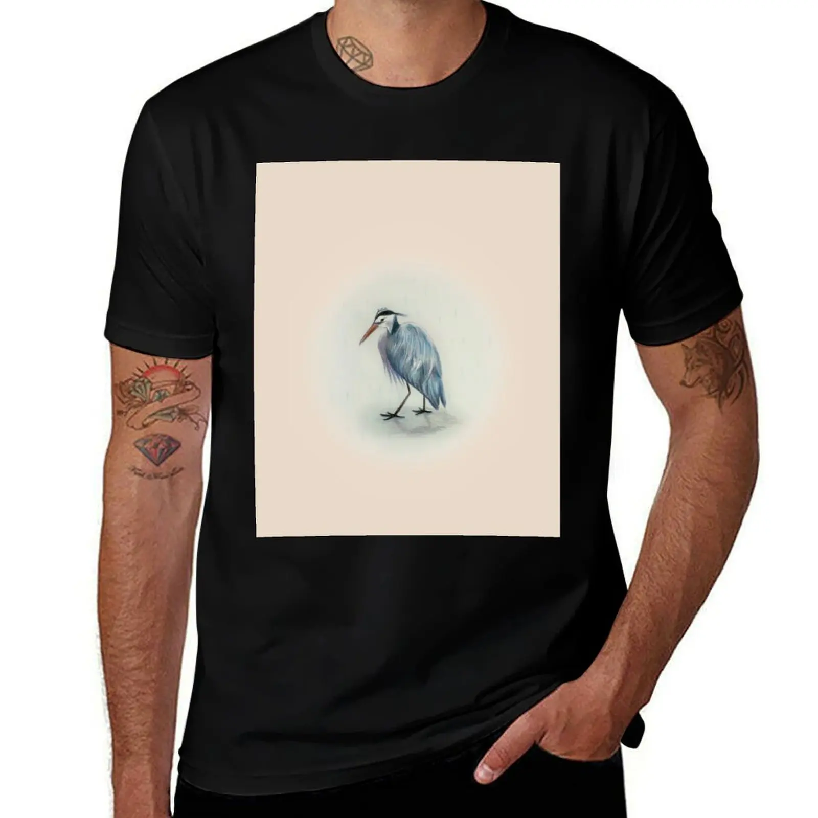 

Heron in the rain T-Shirt t shirts for man graphic tees men t shirt cotton 100% t shirts for man pack white T-shirt