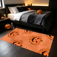 Velvet Quirky Pumpkin Head Design 2D Rug for Living Room and Bedroom, Warm Halloween Festive 2