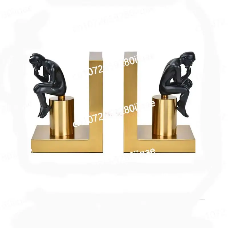 European Style Light Luxury Metal Plating Figure Thinker Bookend Office Study Book Stand Model Furniture Soft Decoration