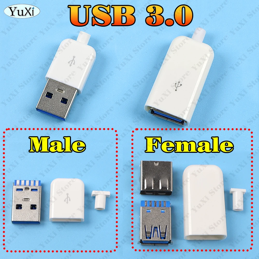 

2/6/12Pcs USB 3.0 Male Female Connector USB3.0 Assemble Jack Plastic Cover Charging Socket Soldering Dia.3.2mm DIY Plug