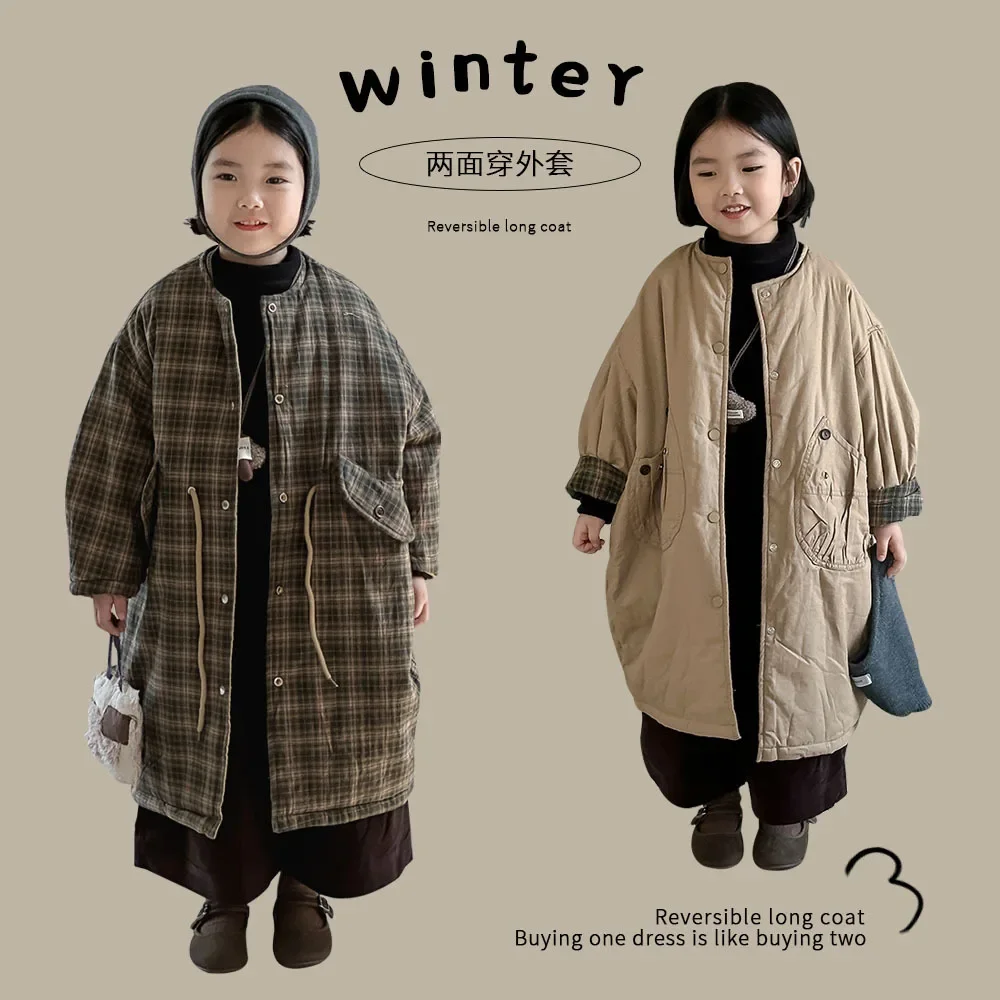 

2024 New Winter Children's Forest Series Double-sided Long Cotton Coat Stylish Casual Girls' Warm Coat