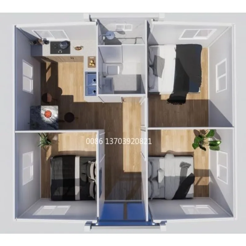 Modern Design 3 Bedroom Prefab Tiny House for Adults with 1 Kitchen for Container Home