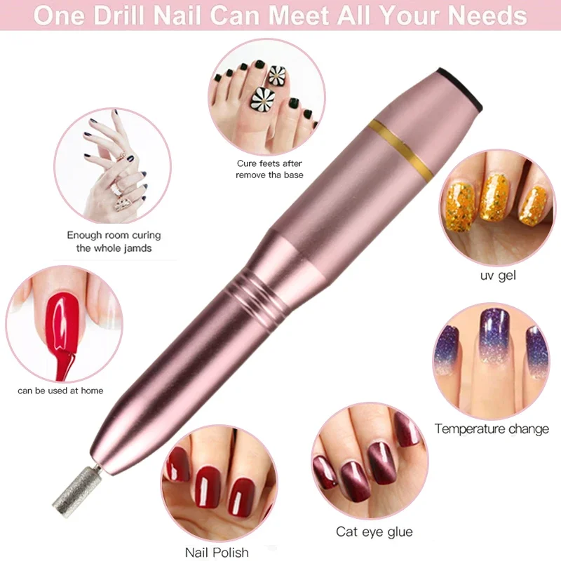 Perceuse à ongles électrique pour manucure, lime à ongles portable USB, stylo à ongles, gel à ongles, polisseuse de fraisage, kit d'outils de salon de manucure