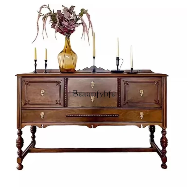 

XX39American retro mahogany storage Chinese solid wood strip table French entrance cabinet