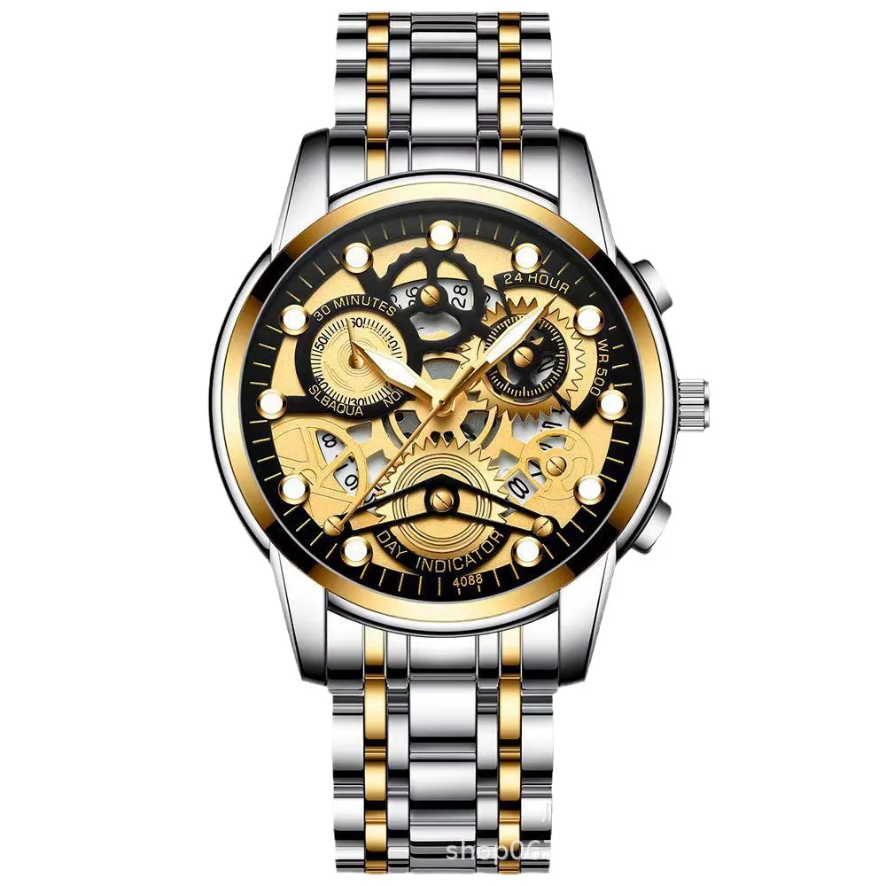 

Кварцевый механизм, полые водонепроницаемые часы, мужские модные часы с календарем, мужские часы