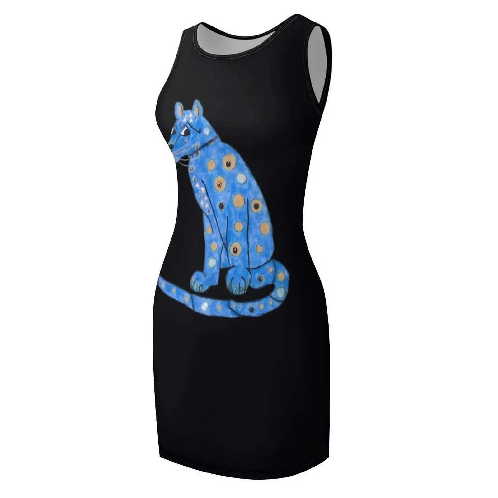 Abba's Blue Cat \t فستان صيفي بدون أكمام ملابس نسائية صيفية 2025 فساتين سهرة فساتين نسائية