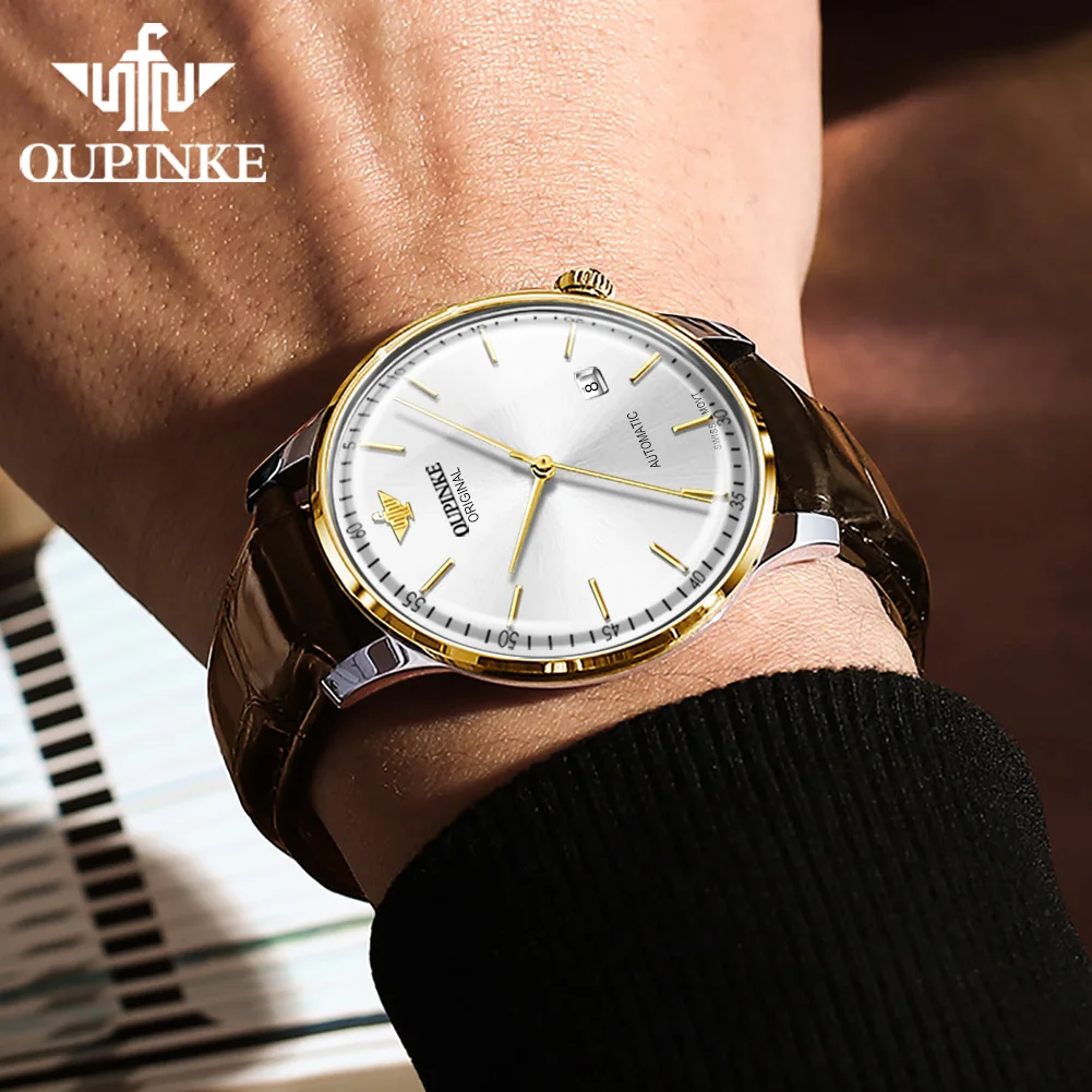OUPINKE 3269 hommes montre de luxe suisse véritable hommes tout automatique montre mécanique haut de gamme Ultra mince 7.3mm hommes montre Reloj Hombre