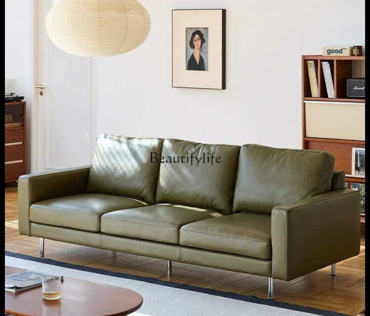 

z.LAmerican-style Light Luxury Retro Leather Sofa Genuine Leather Top Layer Cowhide Small Apartment Living Room
