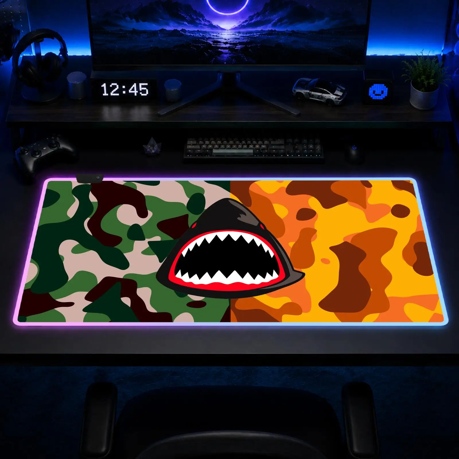 

A Shark Themed Mouse Pad Gaming Anime Mouse Pad XXL RGB Desk Mats LED Table Pads Backlit Rubber Desktop