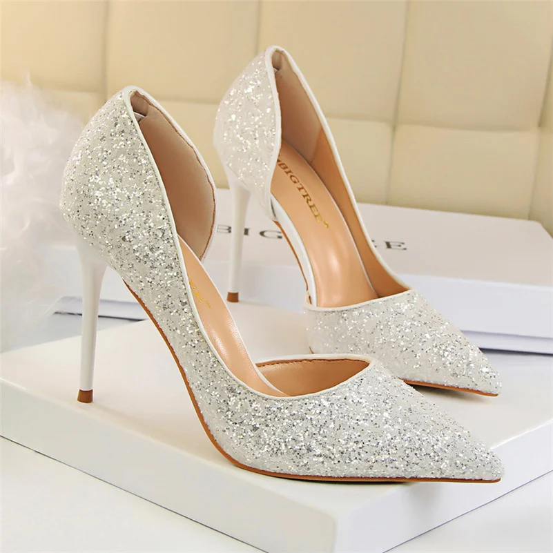 Plus Size 34-43 Donna 9.5 cm Tacchi alti Stripper Oro Argento Bling Scarpins Décolleté Lady Stiletto Wedding Bridal Party Fetish Shoes