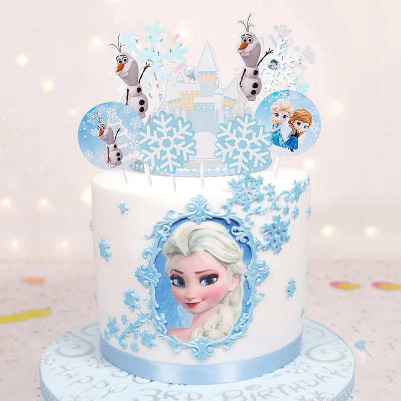 Ice Princess Cupcake Toppers Queen Christmas Snowflake Cake Toppers Kids Happy Birthday Party Cake Decor Baby Shower Wedding