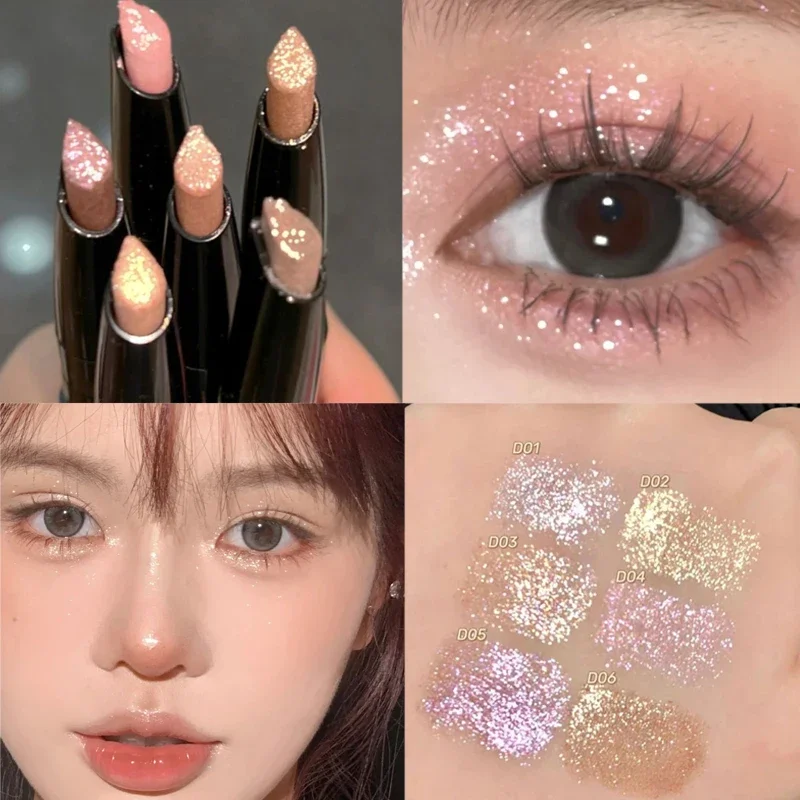 Pink Champagne Gold Eyeshadow Pen Highlighter Stick Lasting Matte Glitter Diamond Lying Silkworm Eyeliner Party Festival Makeup