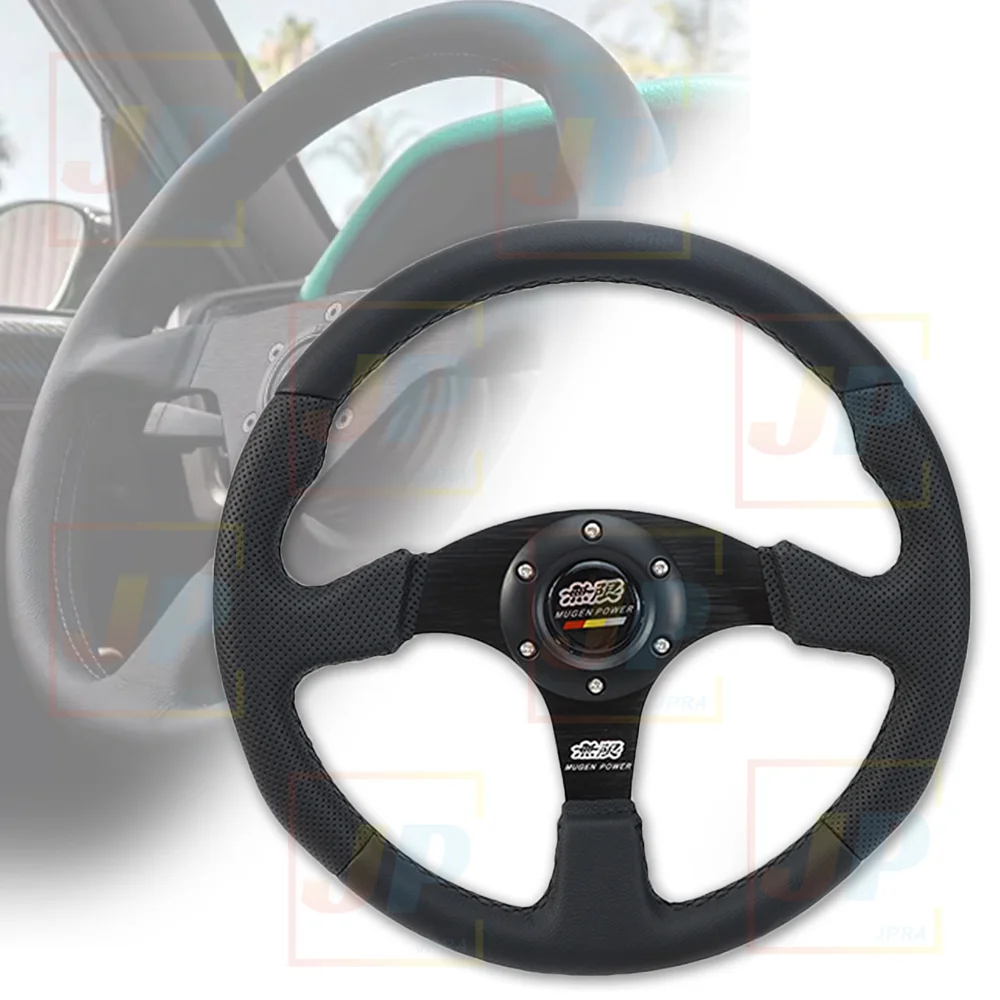 

MUGEN POWER Black 13.5" 345mm Leather Universal Motorsport Steering Wheel with Horn Buttons