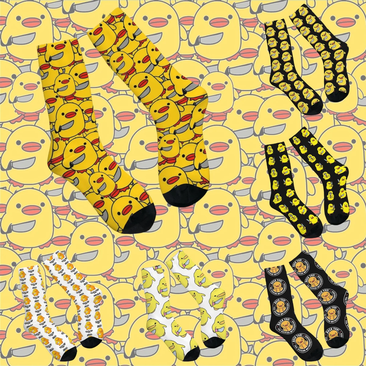 Unisex Socks Duck With Knife Duck You Kawaii Cartoon Duck Stockings Autumn Elegant Breathable Socks Running Non Slip Socks