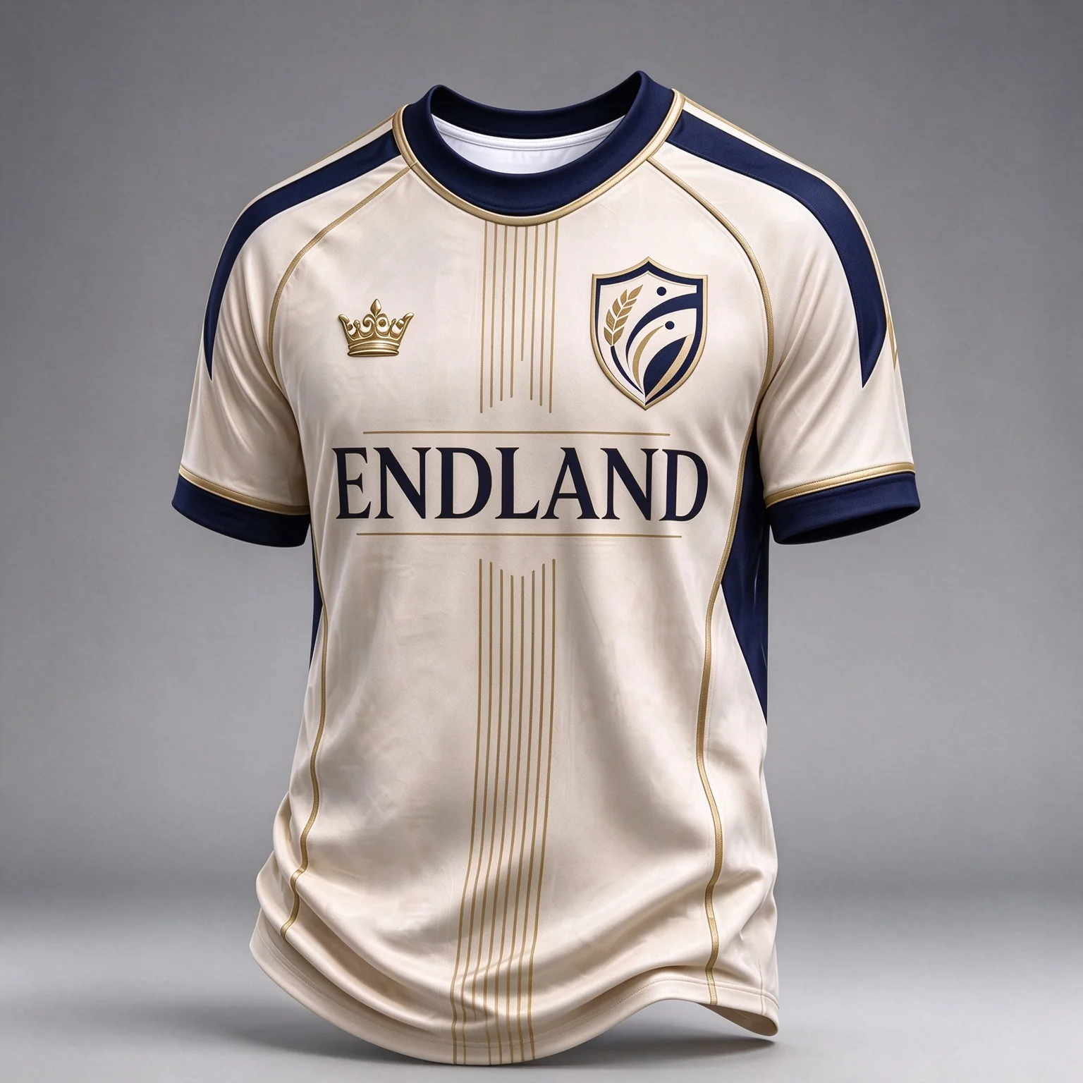 England Light Luxury Retro Fan Jersey, Cream Contrast Navy Gold Trim Tee, Quick Dry Fabric Training T-shirt Multiple Colors