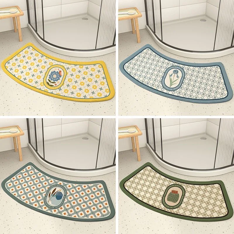 Non-Slip Absorbent Floor Rug, Arc-Shaped Bath Mats, Quick-Drying Bathroom Mat, Shower Room Plush Door Step Foot Pad