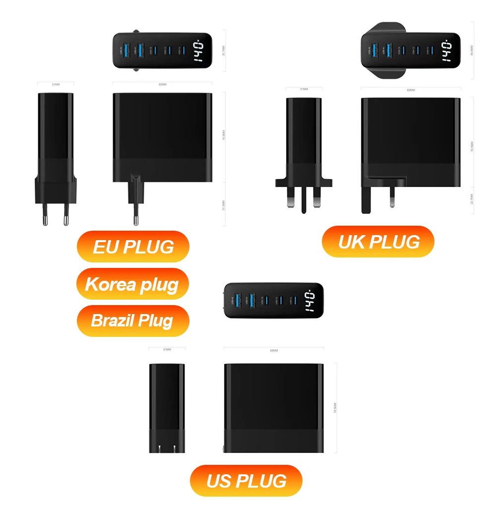 3D 140W USB C Wall Charger 5 Ports GaN PD 100W PPS 45W Fast Charger for MacBook Pro/Air iPad iPhone 14 Galaxy S22/S21 Pixel