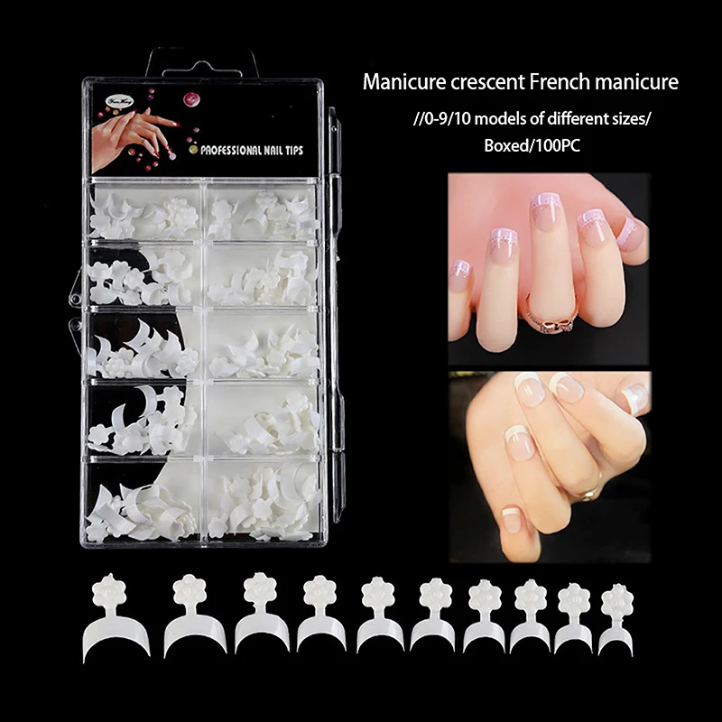 100pcs/set Plum Blossom French False Nails Tips Press On Acrylic Nails Nature Crescent For Manicure Art Modelling Design