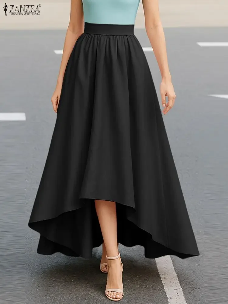 

ZANZEA Women Asymmetrical Long Skirts 2025 Fashion High Waist Casual Solid Maxi Jupes Faldas Saia Loose Zipper Party Bottoms