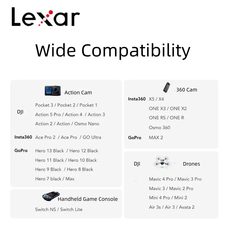 Original Lexar V30 A2 Microsd Memory Card 128GB microSDXC UHS-I Card for DJI Drones GoPro Insta360 Action Cam Switch Max 200Mb/s