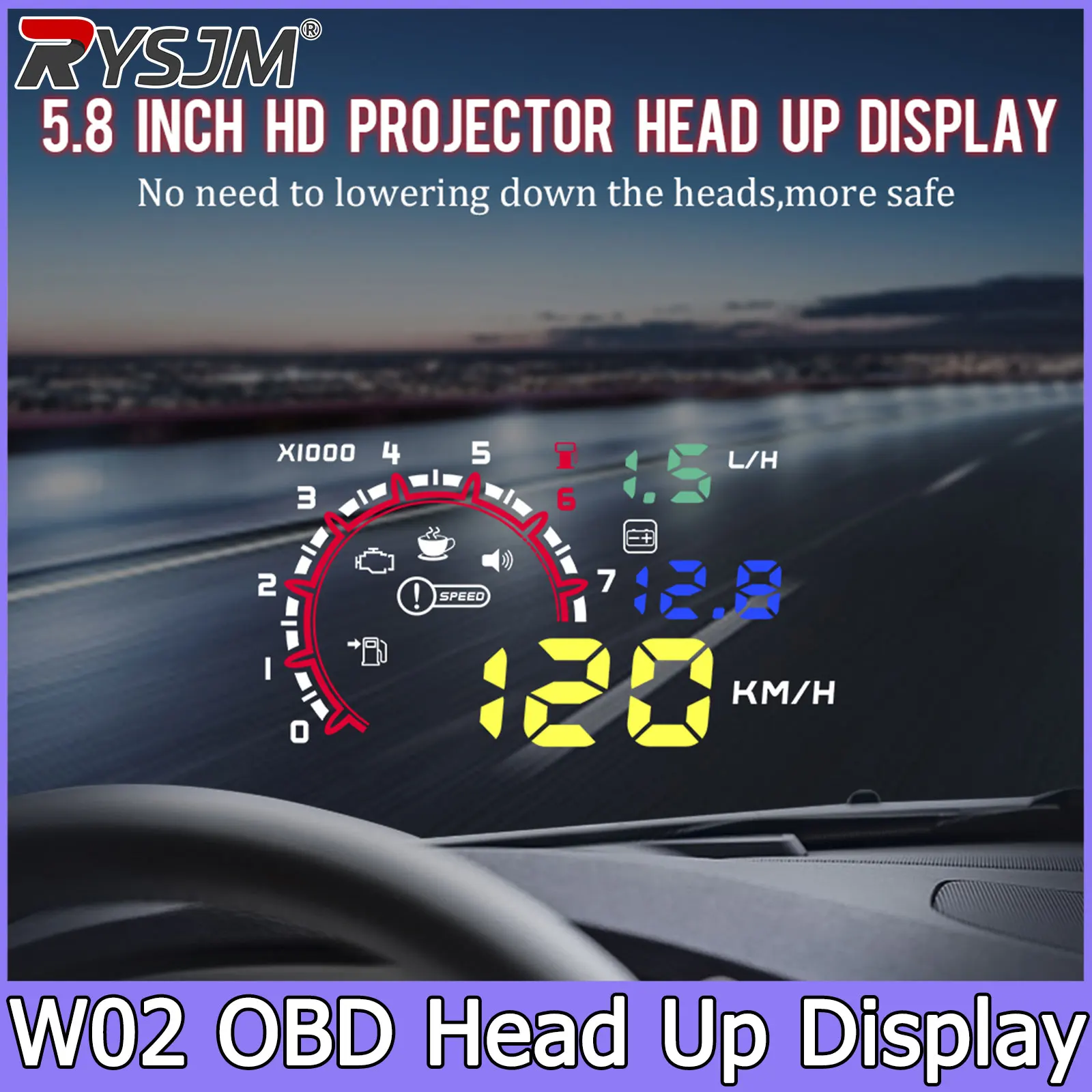 

Проекционный дисплей (HUD) W02 3,5 дюйма: спидометр, OBD2, напряжение, расход топлива, температура воды, бортовой компьютер