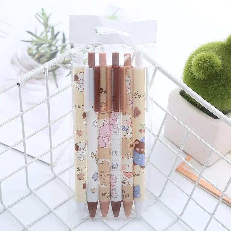 

Набор из 6 шт., гелевые выдвижные милые ручки с героями мультфильмов Kawaii, 05 мм, шариковая ручка с черными чернилами, детские школьные и офисные принадлежности