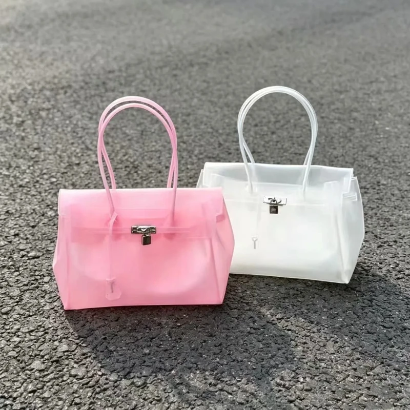 New TPU Transparent Jelly Bag Dopamine Candy Color Large Capacity Tote Underarm Shoulder Handbag Summer Beach Holiday Daily Gift
