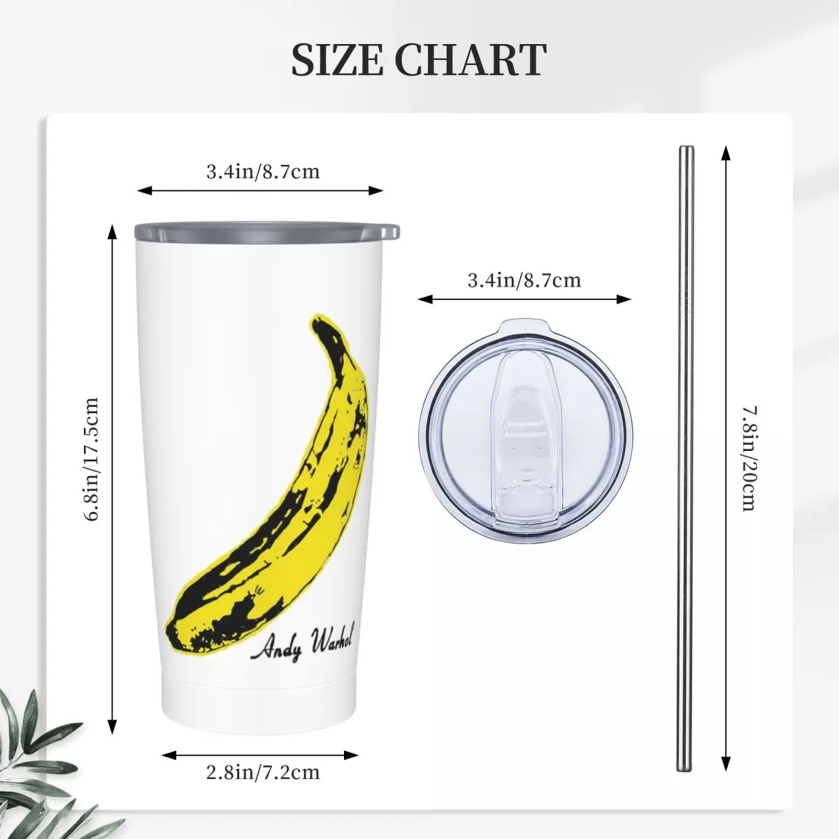Andy Warhol Sunset Cat Cattle Banana Stainless Steel Tumbler Vacuum Insulated Mugs Thermal Cold Bottle Straws With Lid 20oz