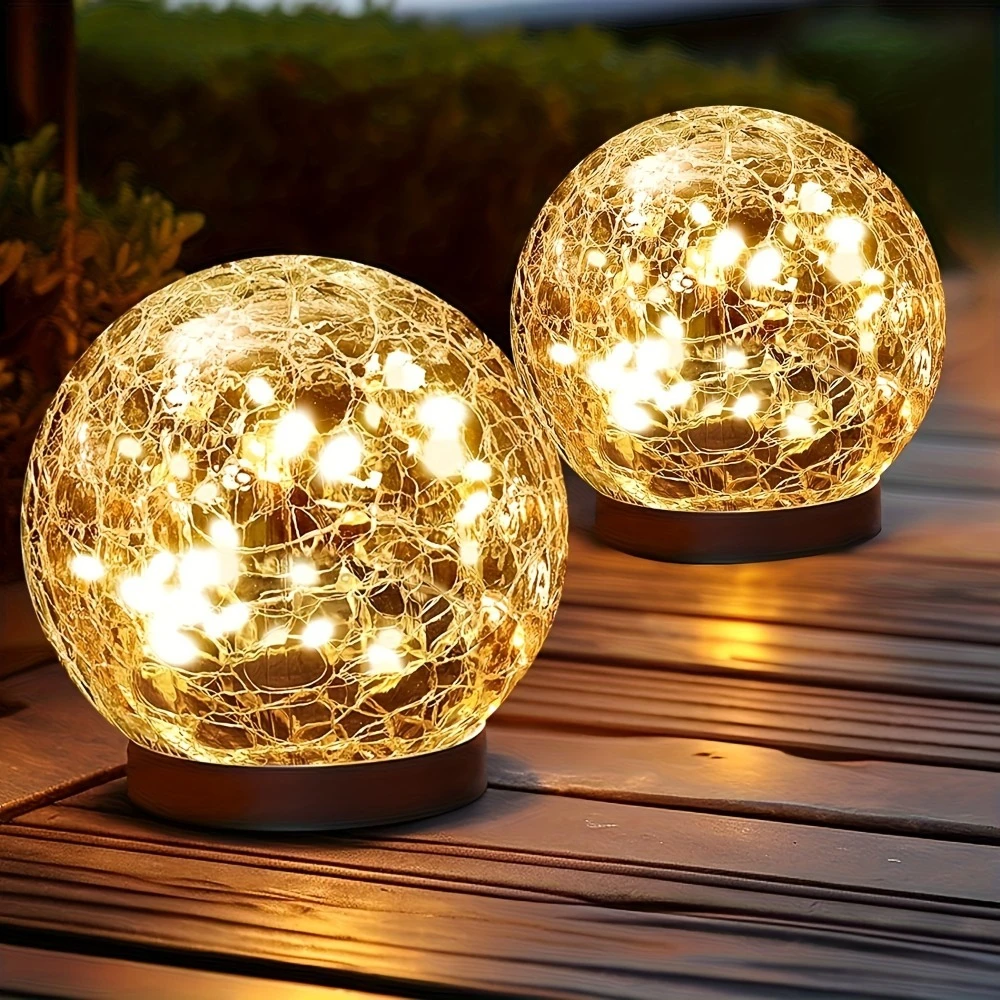 Solar Cracked Glass Ball Lights Outdoor, IP65 Waterproof Color Changing LED Garden Globe Decor for Pathway, Lawn, Patio and Yard