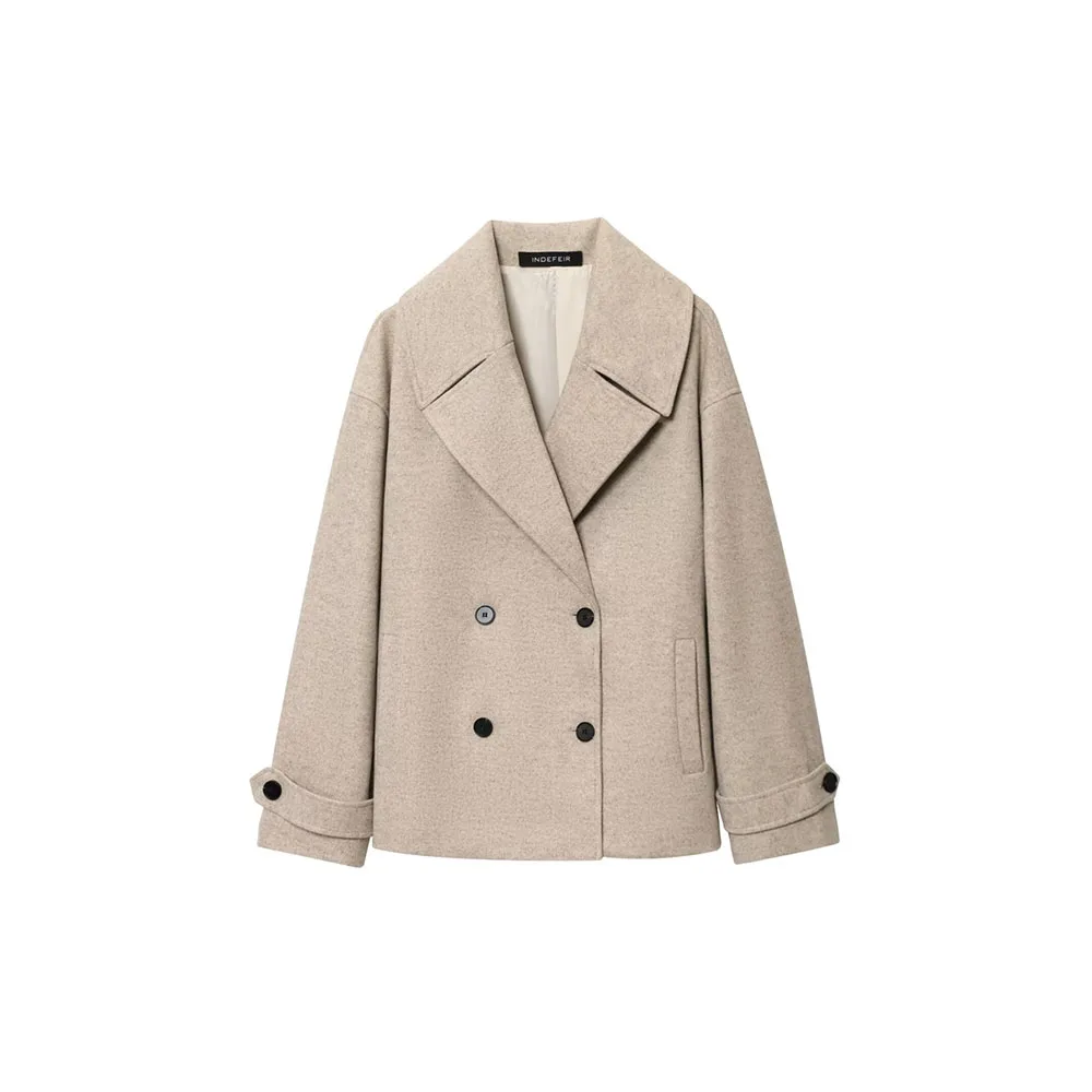 

Autumn new women's fashion blend double breasted lapel short coat jacket