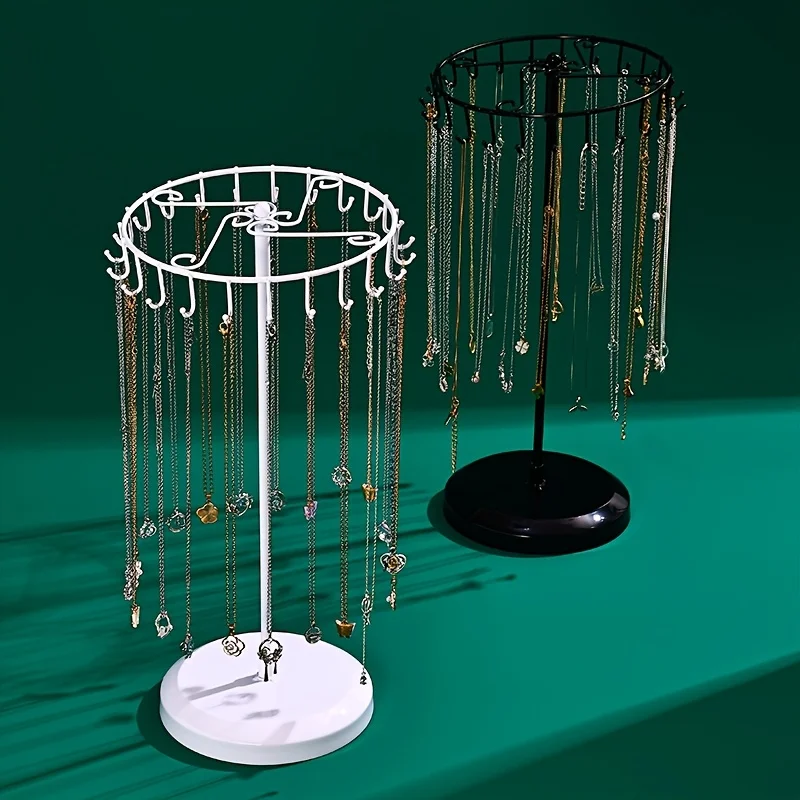 Rotatable Metal Jewelry Display Stand, Multi-Hook Necklace Storage Holder, Desktop Bracelet Earring Display Rack for Stall view 2