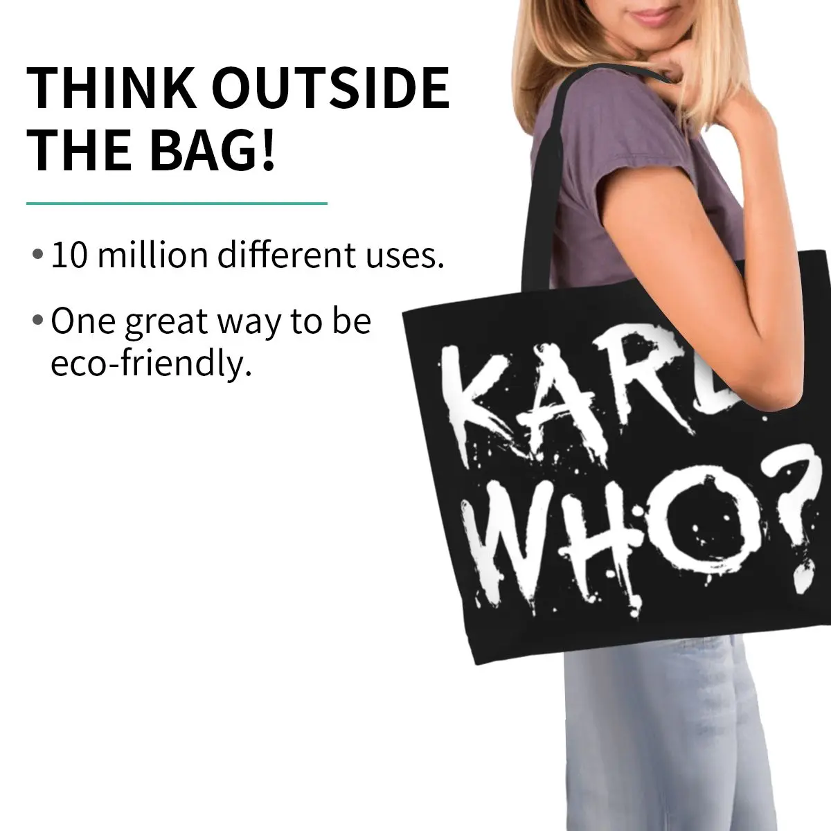 Stylish Woman Slogan Karl Who Big Shopping Bag Large Capacity Merch Grocery Bag