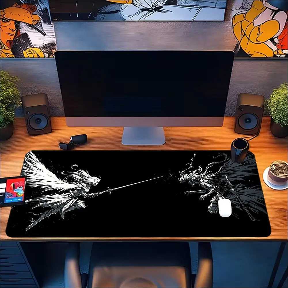 Vintage White Wing Sword Art Large Gaming Mouse Pad Non Slip Rubber Desk Mat For Laptop Keyboard And Home Office Desktop Decor