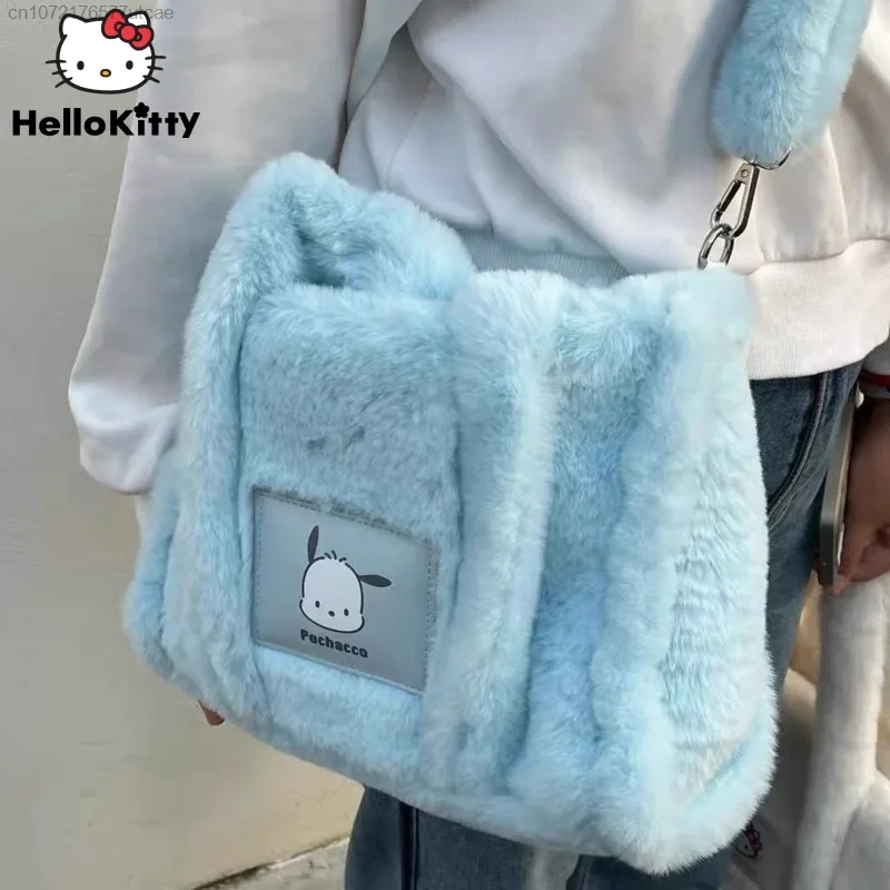 Sanrio Hello Kitty Pochacco melodia Kuromi puszyste pluszowe duża pojemność torba damska nowa torba na ramię na co dzień Fuzzy Crossbody