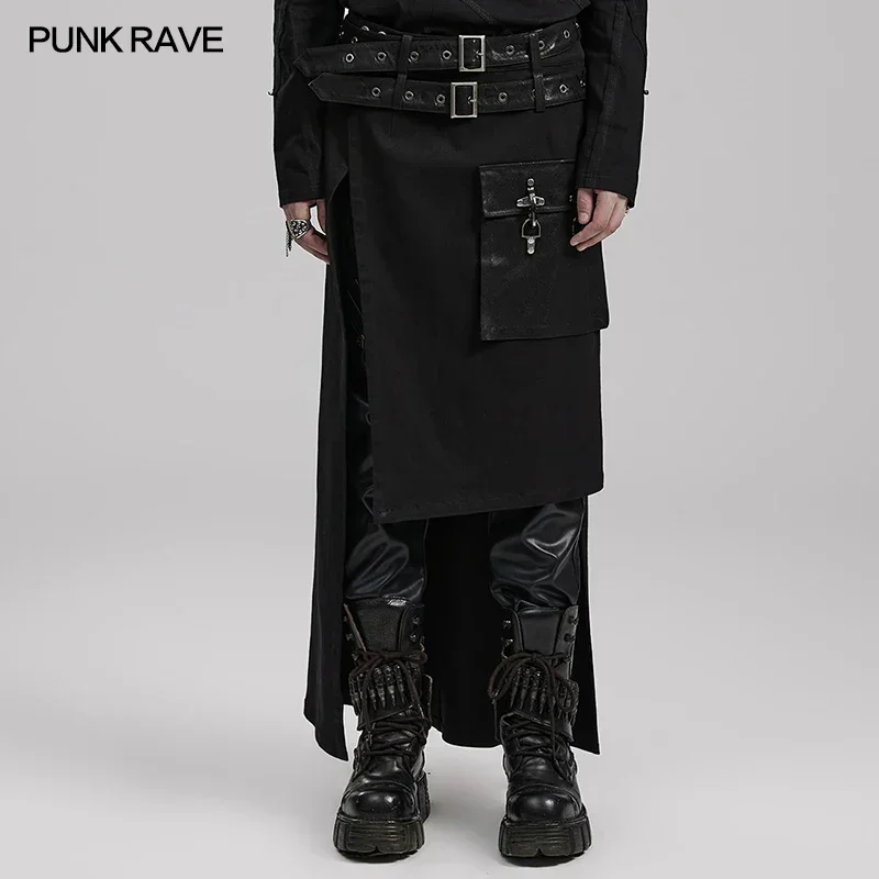 

PUNK RAVE Men's Punk Style Asymmetrical Version Long Kilt Side Large Pocket Party Club Skirts Pants Clothing