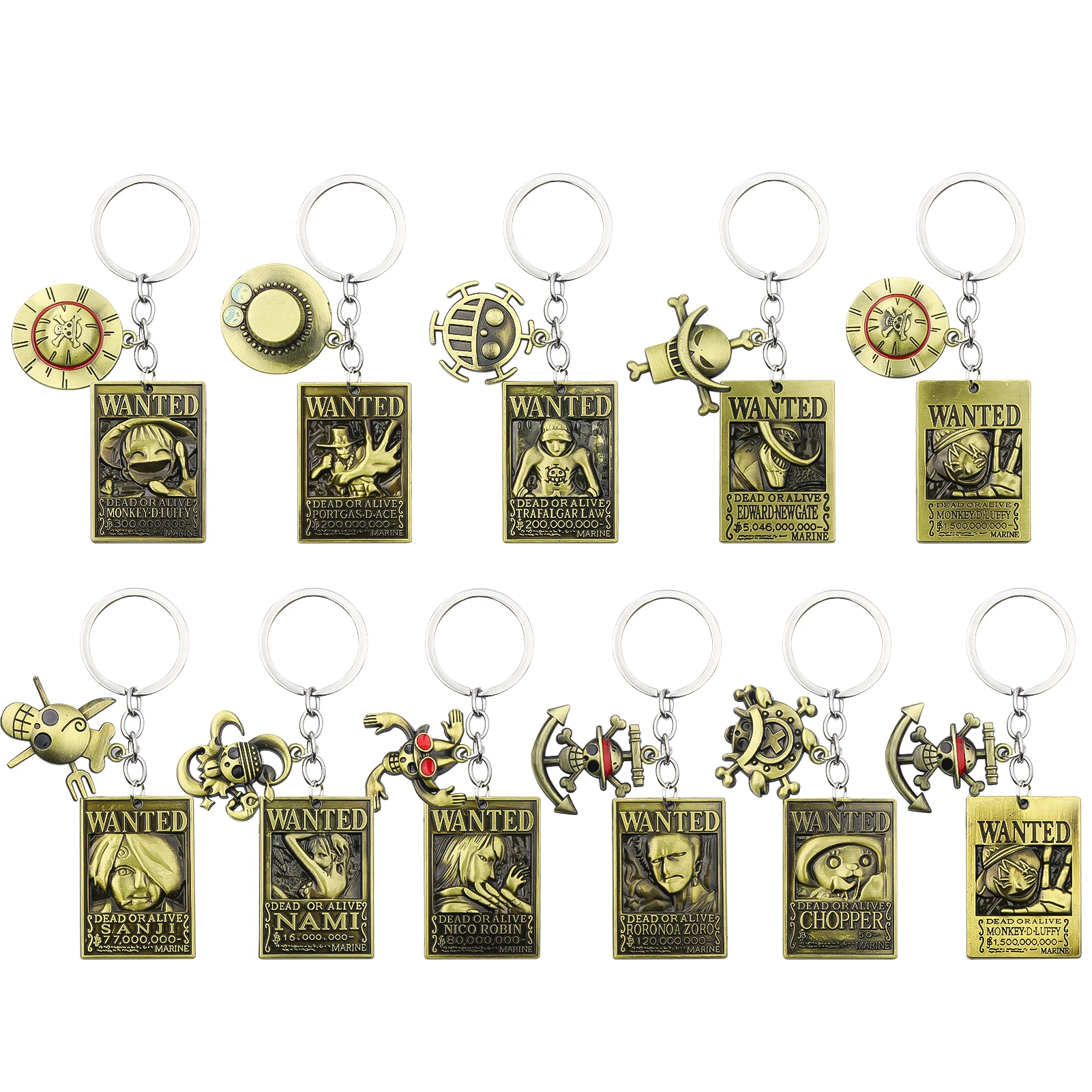 Anime One Piece Keychain Wanted Order Tag Combination Pendant One Piece Luffy Zoro Robin Acero Bounty Order Friend Gift