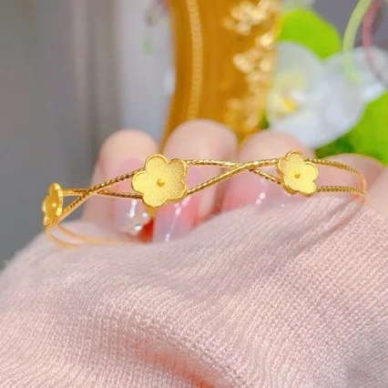 Boutique AU999 gold jewelry peach blossom exquisite bracelet female 24K pure gold light luxury bracelet gift for girlfriend