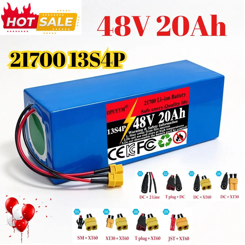 21700 13S4P 48V 20Ah  High-Power Rechargeable Lithium Battery Pack 500W 800W 1000W   Built-in 30A BMS Protection