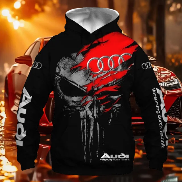 

Новая популярная толстовка с логотипом Audi с 3D принтом черного черепа, модная высококачественная дышащая повседневная удобная уличная толстовка для взрослых